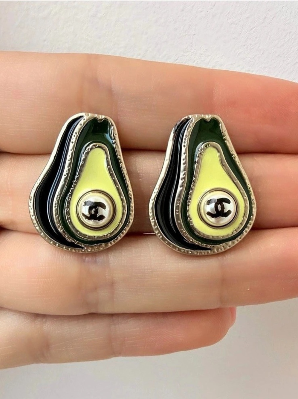Chanel Layered Green & Yellow Post-Back Earrings